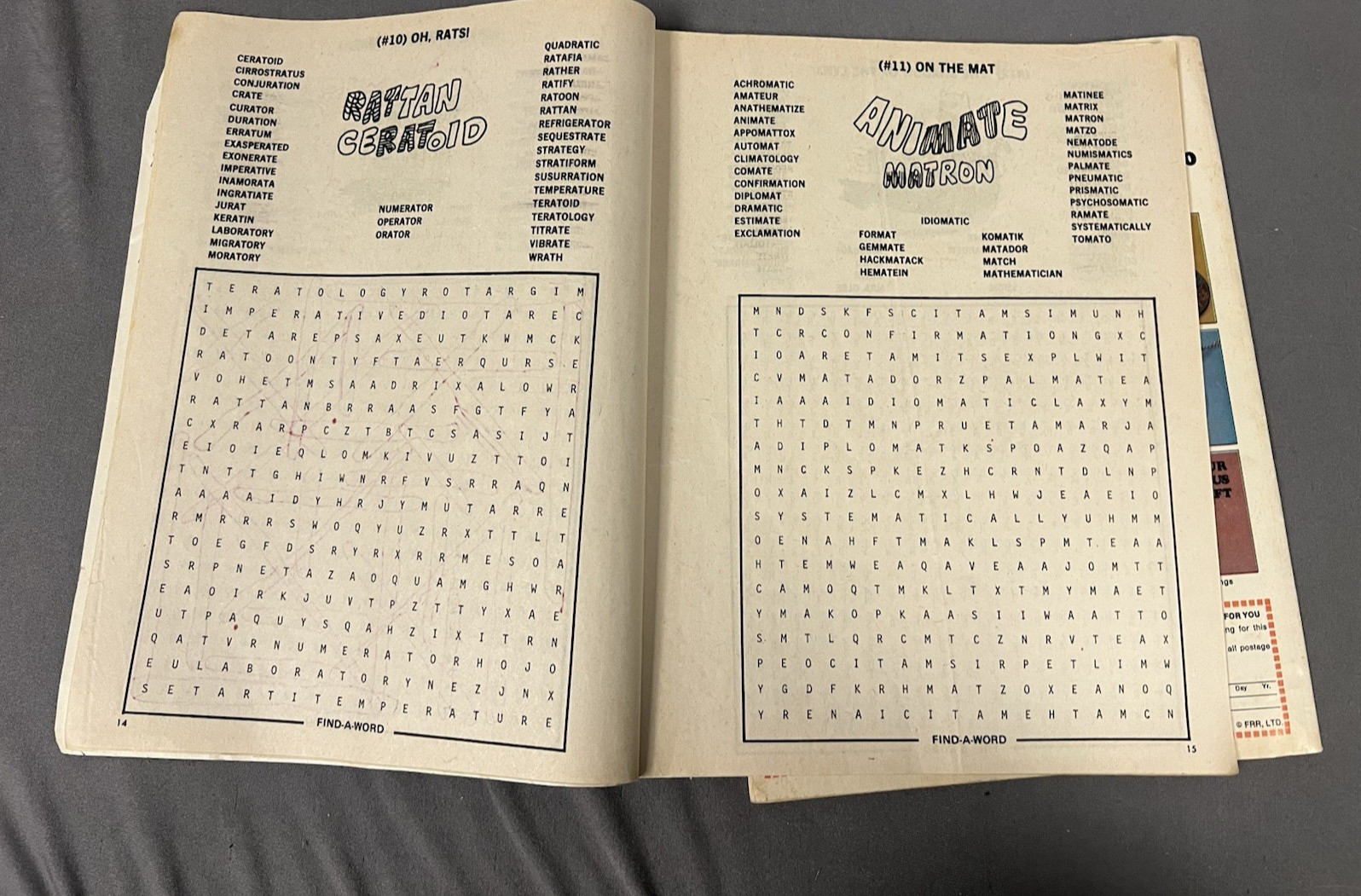 Vintage 1970s Puzzle Book Find-a-Word word find puzzle lot 1974 partially marked