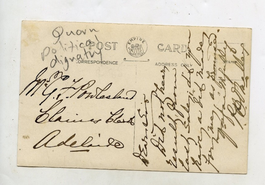 C1910 RP POSTCARD QUORN RAILWAY STATION POLITICAL DIGNITARY STH AUSTRALIA N978