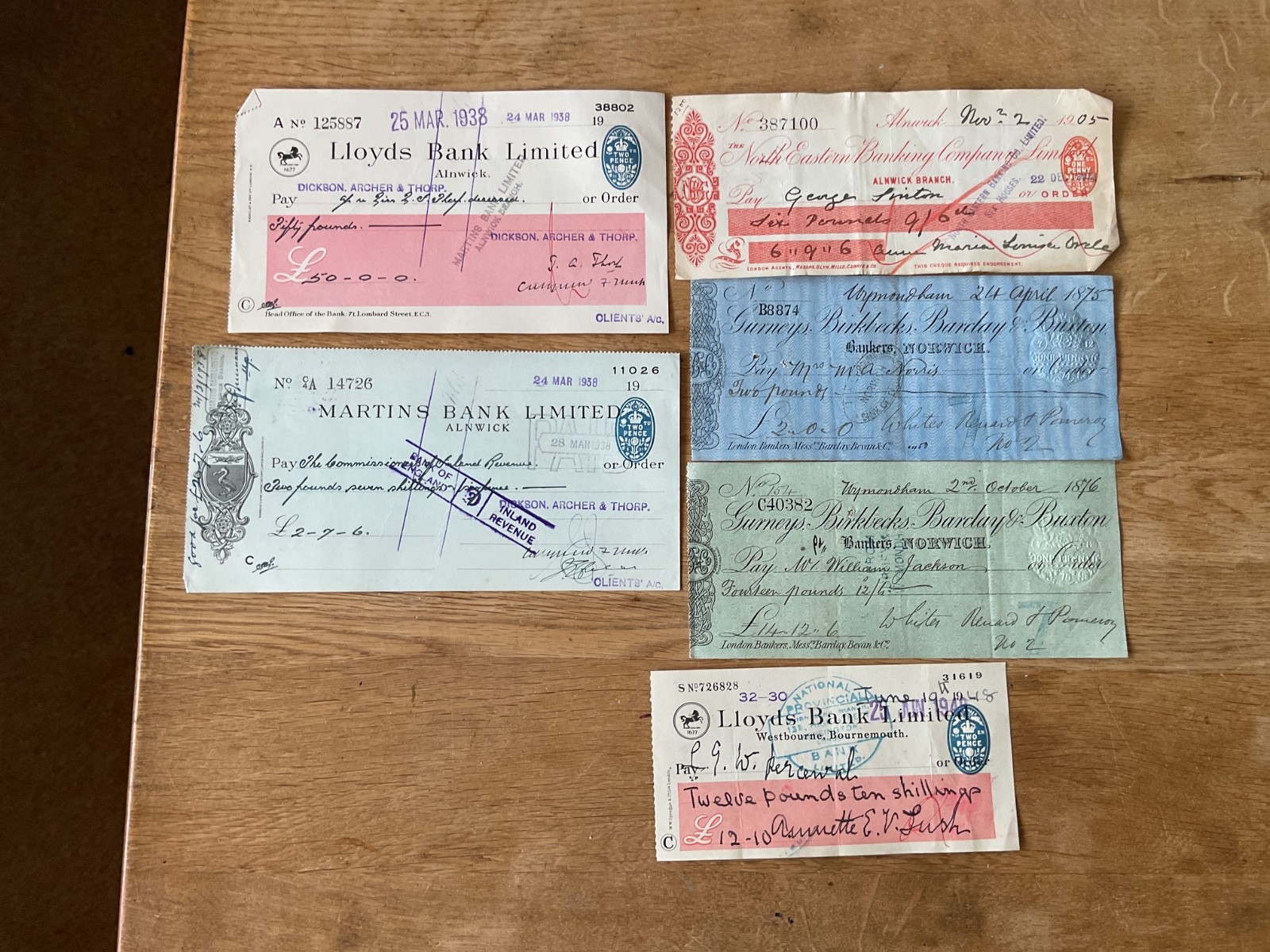 British vintage used cheques 6 items B5349