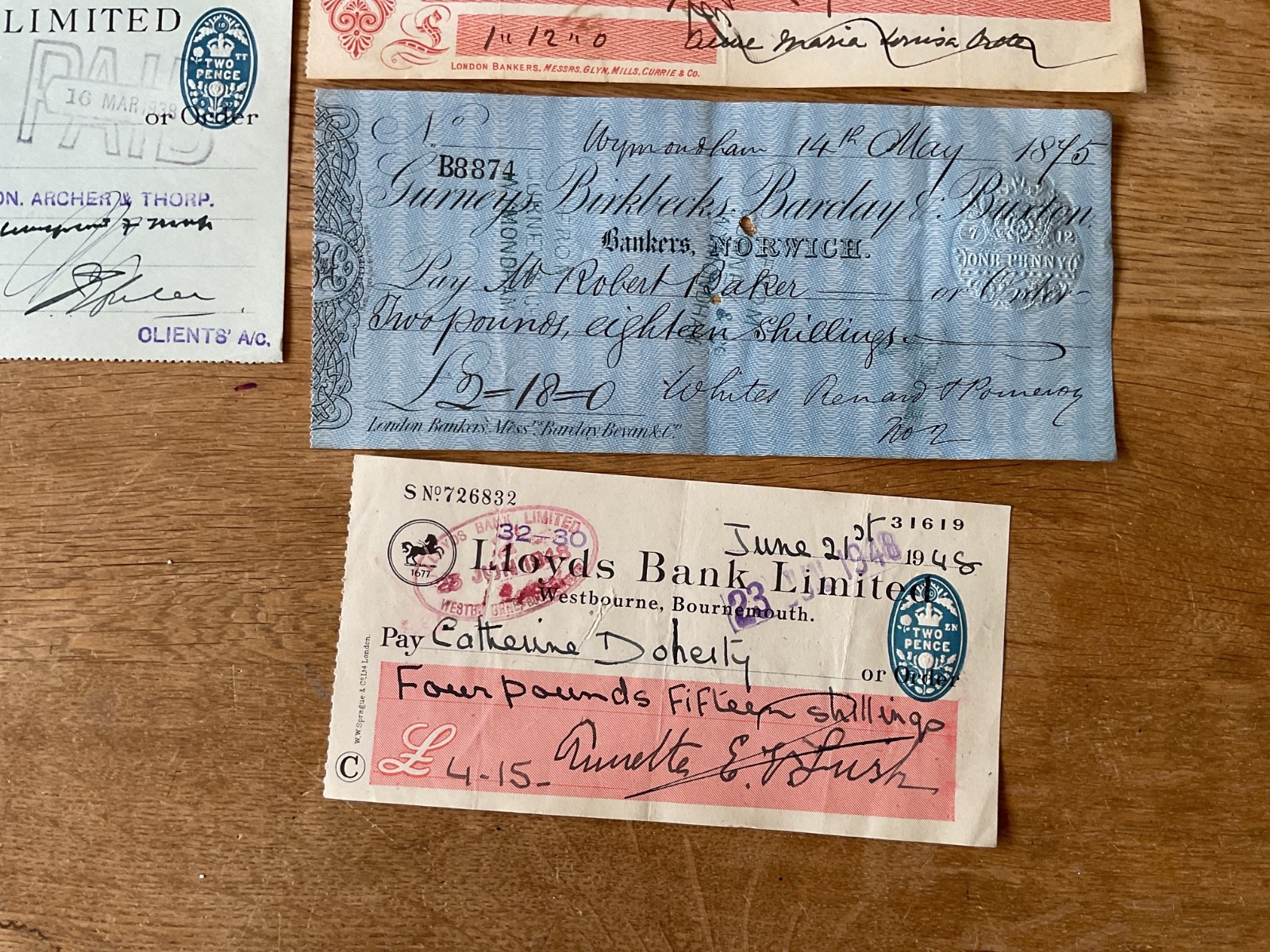 British vintage used cheques 6 items B5346