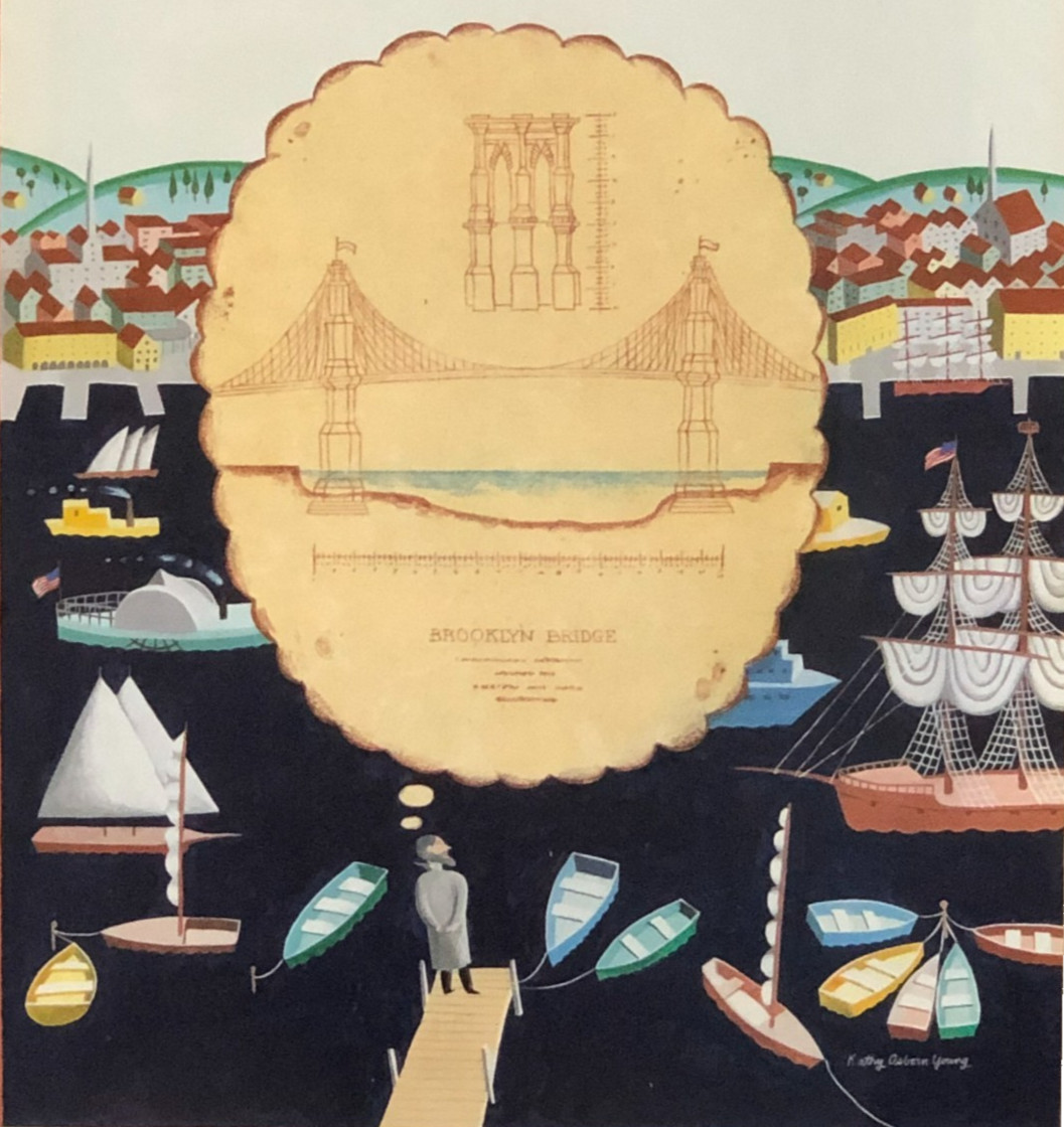 1991 New Yorker Magazine Cover Brooklyn Bridge Boats Ships Harbor Vintage