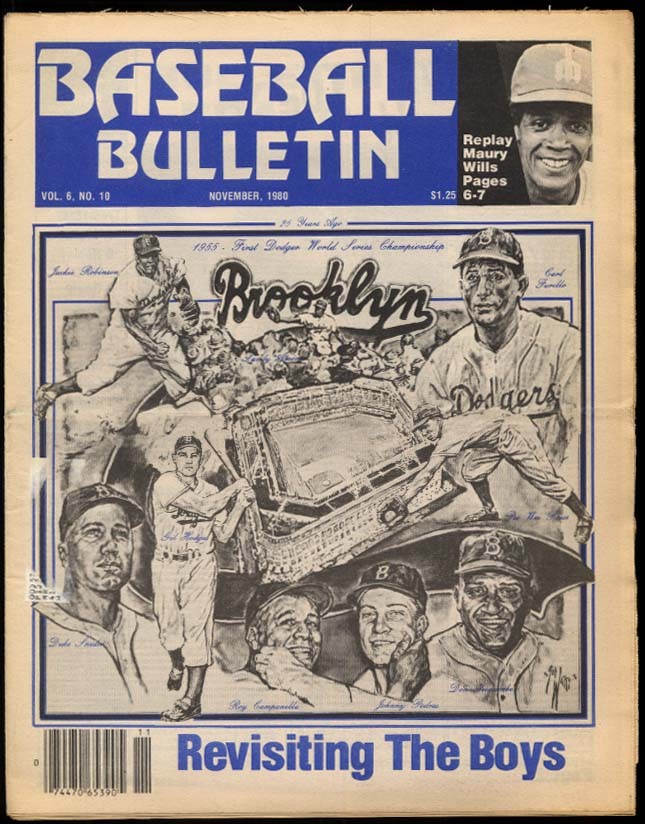 BASEBALL BULLETIN 11 1980 Brooklyn Dodgers Maury Wills Tug McGraw Eddie Mathews