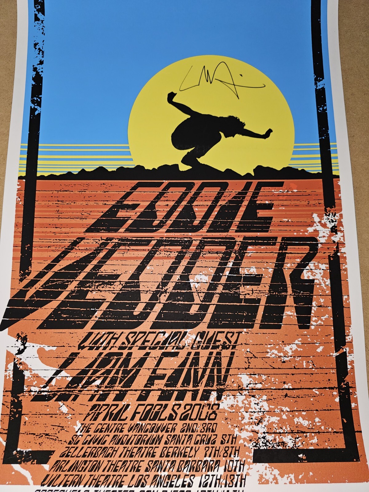 Signed 2008 Eddie Vedder Liam Finn Concert Poster Brad Klausen Print Pearl Jam