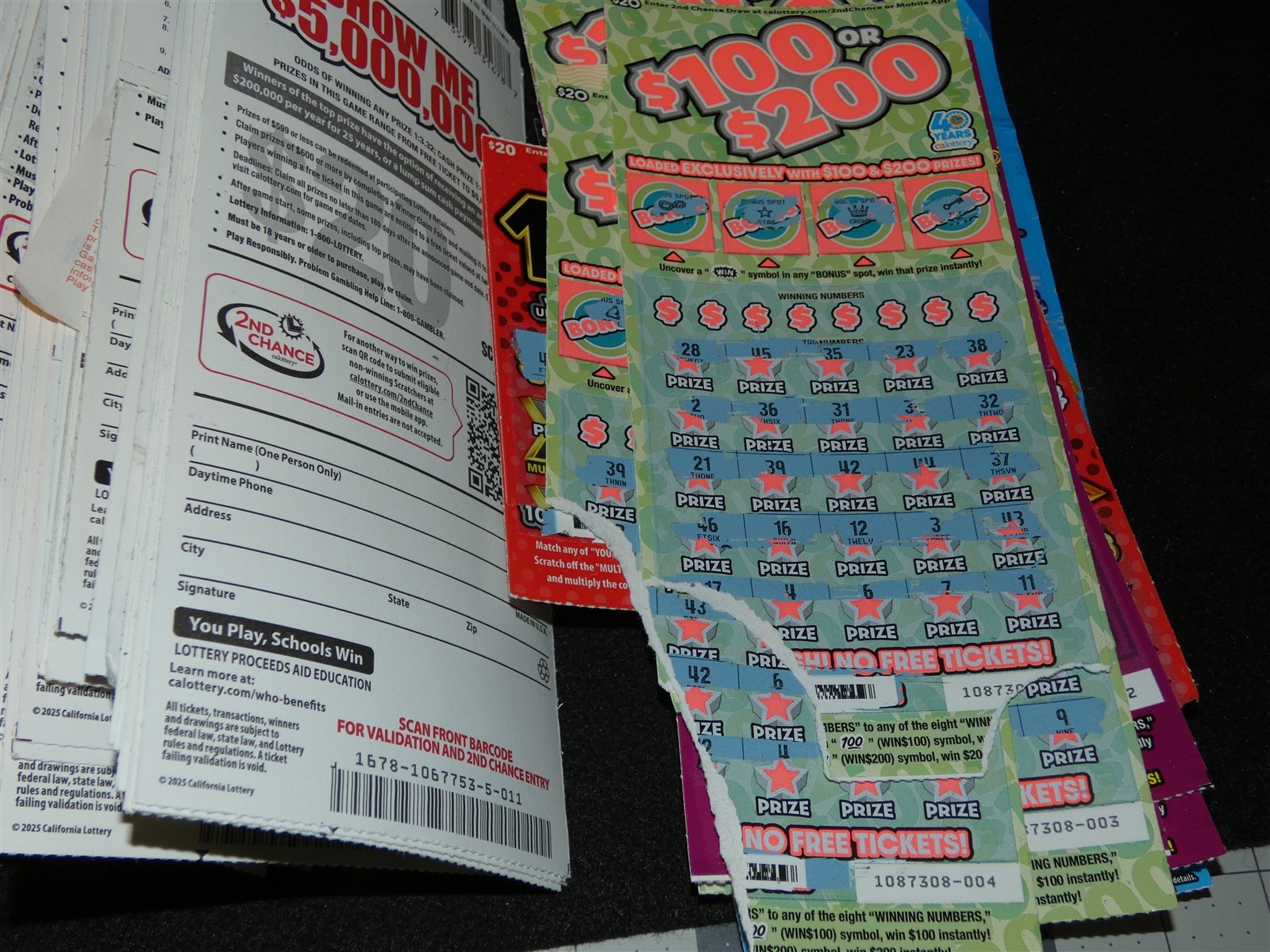 495+ Used NonWinning Losing California Lottery Tickets 2025 $2800+ No 2nd Chance