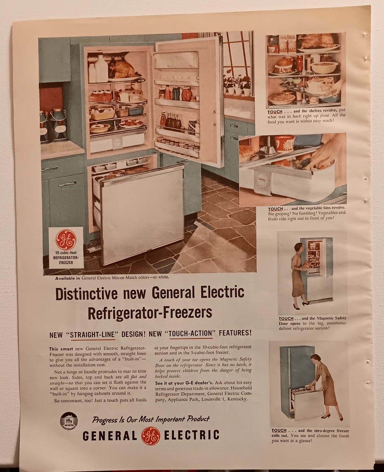 Vintage General Electric Fridge Freeze Ad May 57 Better Homes & Gardens Magazine