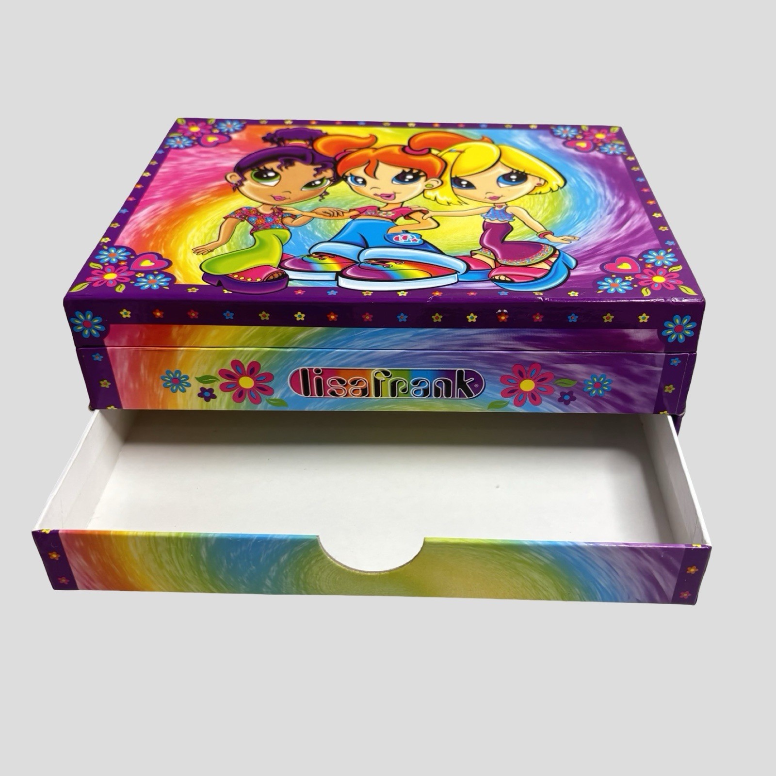 Lisa Frank BFF Girls Rule Stationary Trinket Jewelry Box Neon Rainbow Drawers