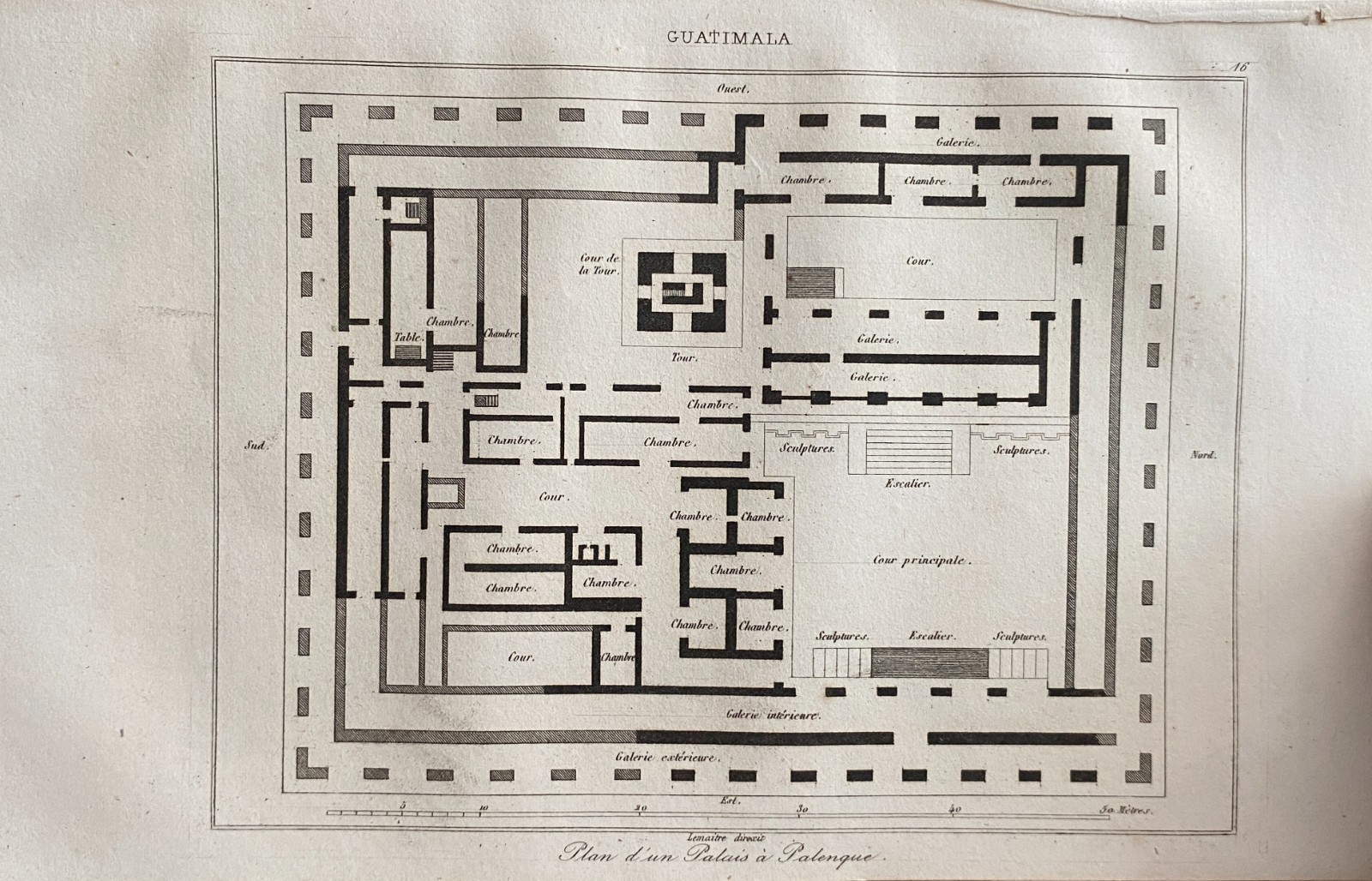 Guatemala Engraving “Plan Du Palais At Palenque” (19th Century) 1 Page