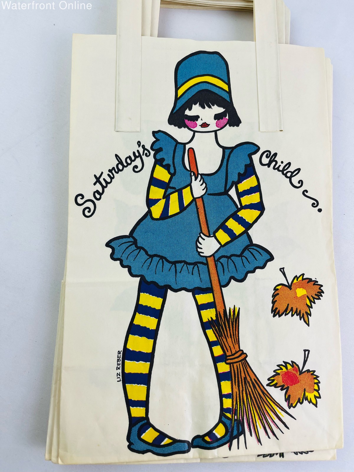 Vintage 1970s Monday’s Child by Liz Reber Artwork Gift Bags Whimsical Set of 13