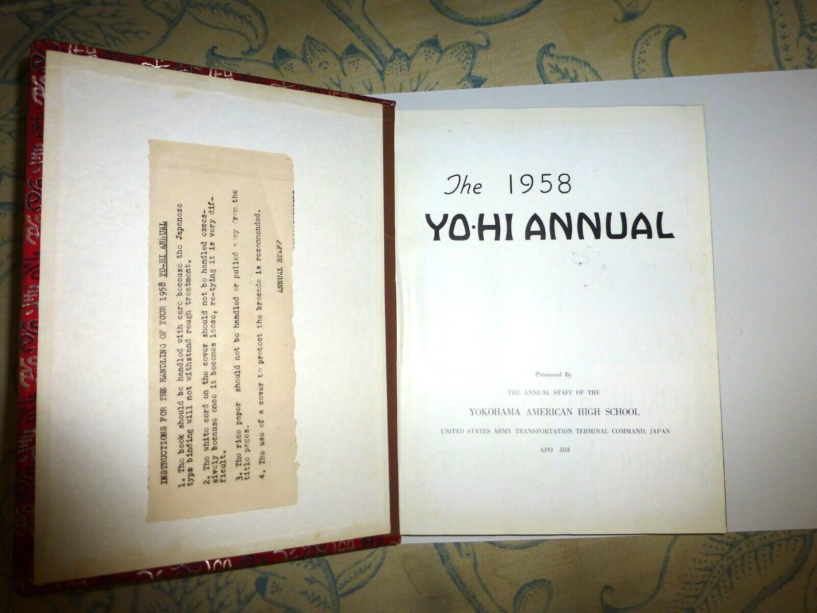 YEARBOOK YOKOHOMA AMERICAN HIGH SCHOOL JAPAN YO HI ANNUAL 1958 BEACH NEGUCHI