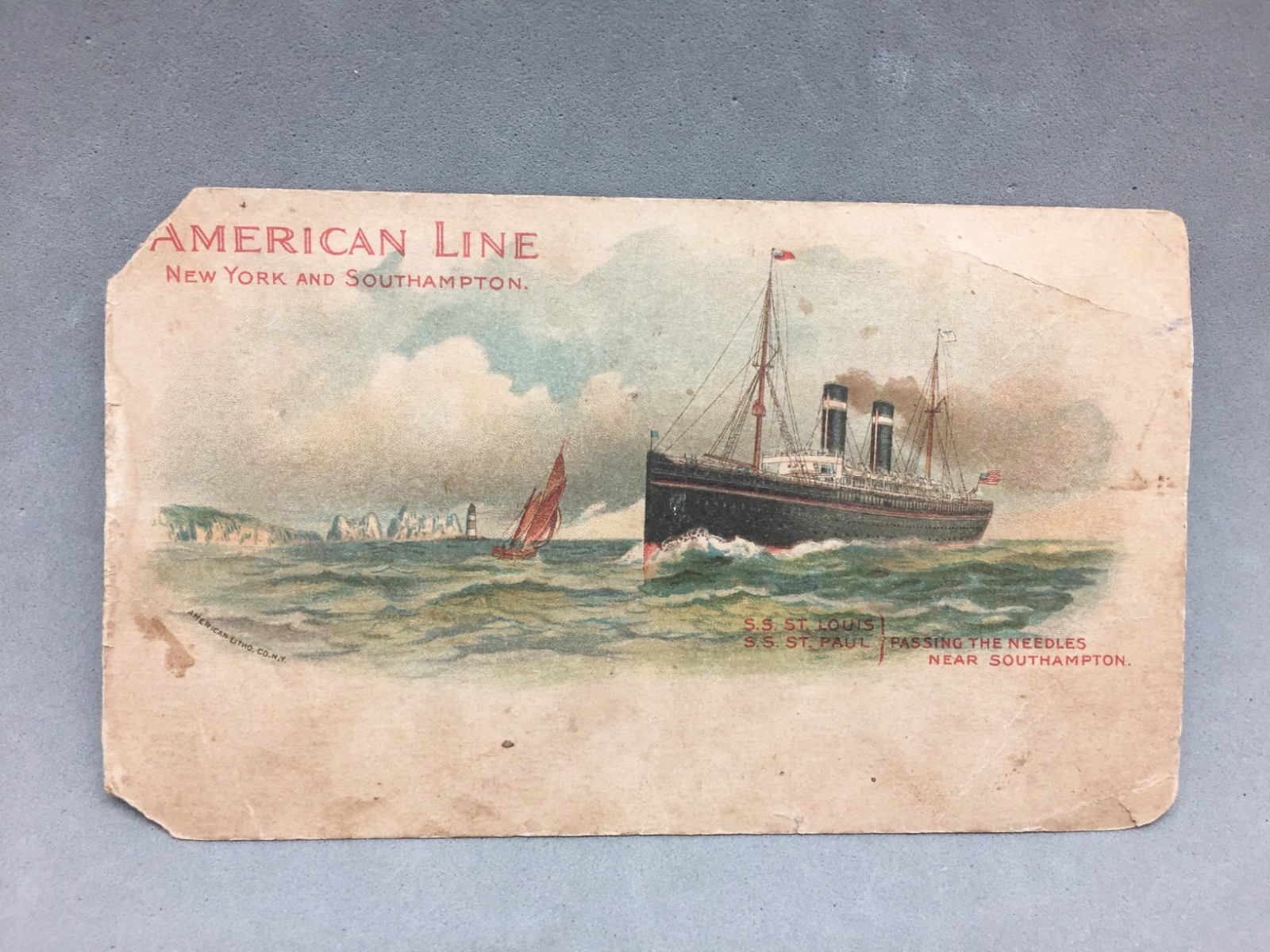 American Line New York & Southhampton Steamship Postcard Passing Needles 1898