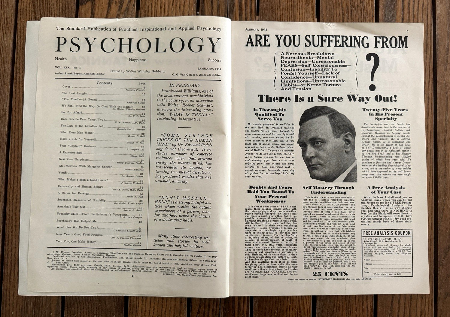 VINTAGE ‘PSYCHOLOGY’ MAGAZINE JANUARY 1933 EDITION + GREAT ILLUSTRATIONS!