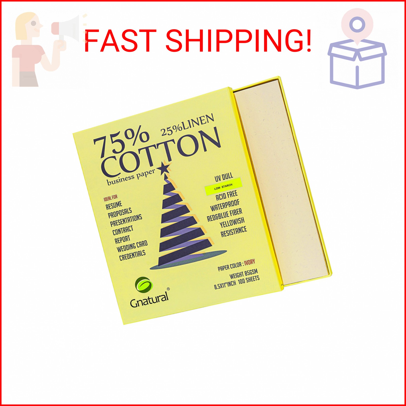 75% Cotton 25% Linen Business Paper, Ivory 85gsm 8.5″W x 11″L Resume Paper, Won’