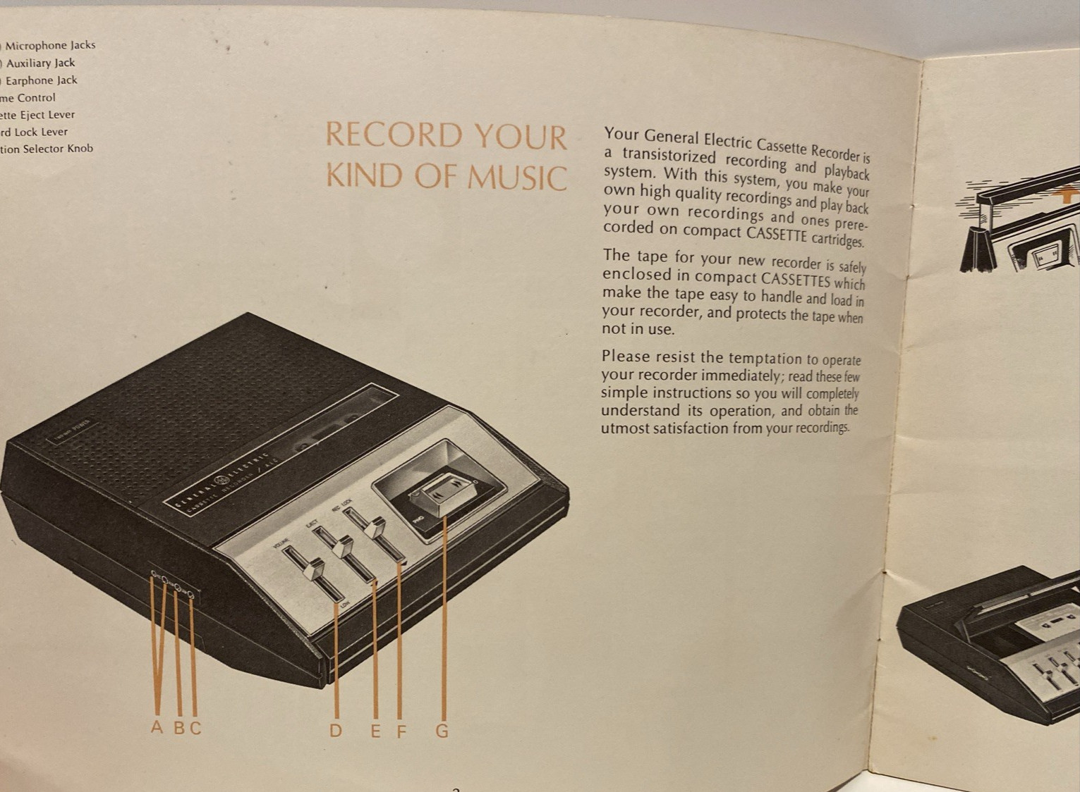 Vtg General Electric Model M8415B Cassette Tape Recorder Owner’s Manual 1970 EUC