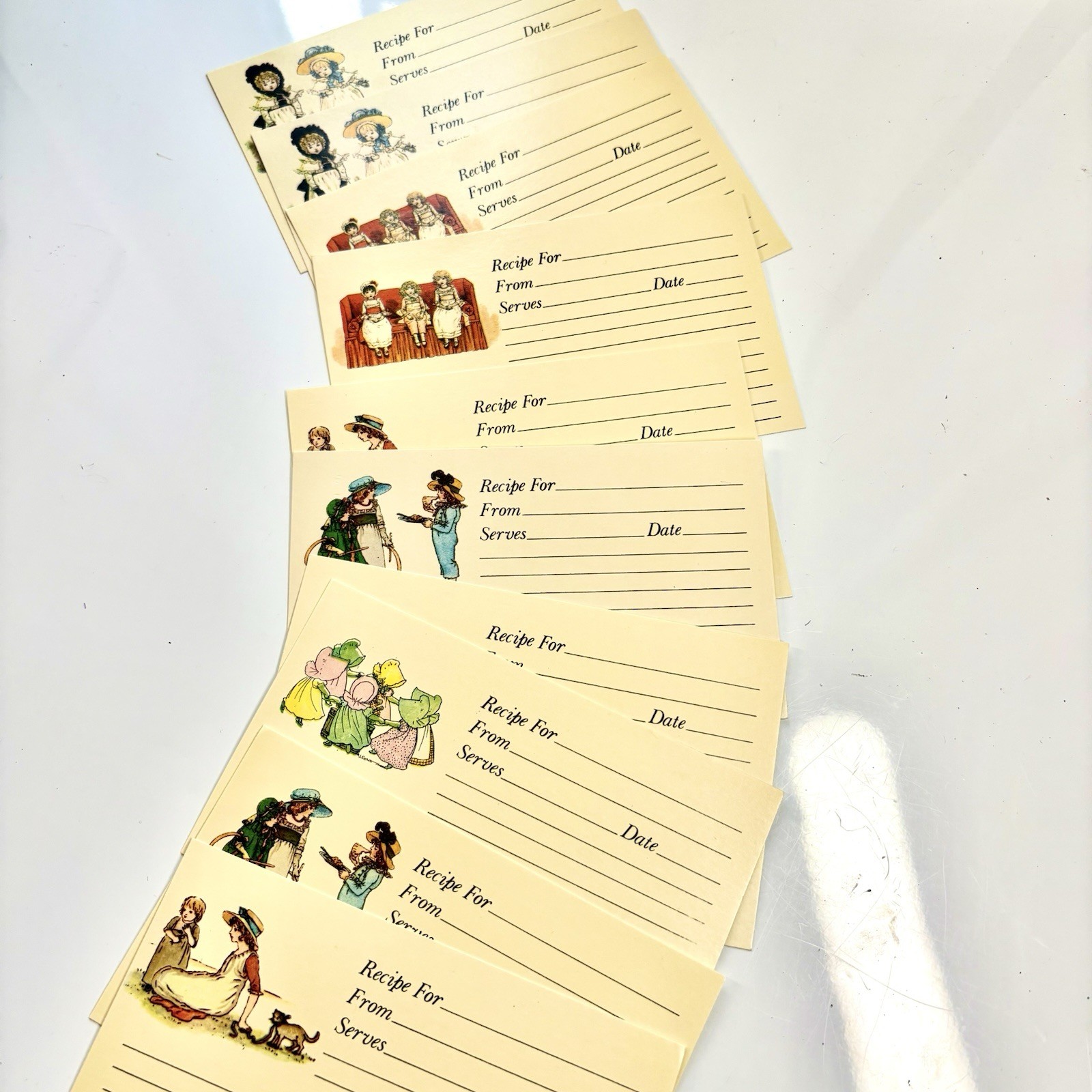 Vtg Recipe Cards Lot 10 pcs Lined Index Size Little Old Fashioned Girls Bonnets