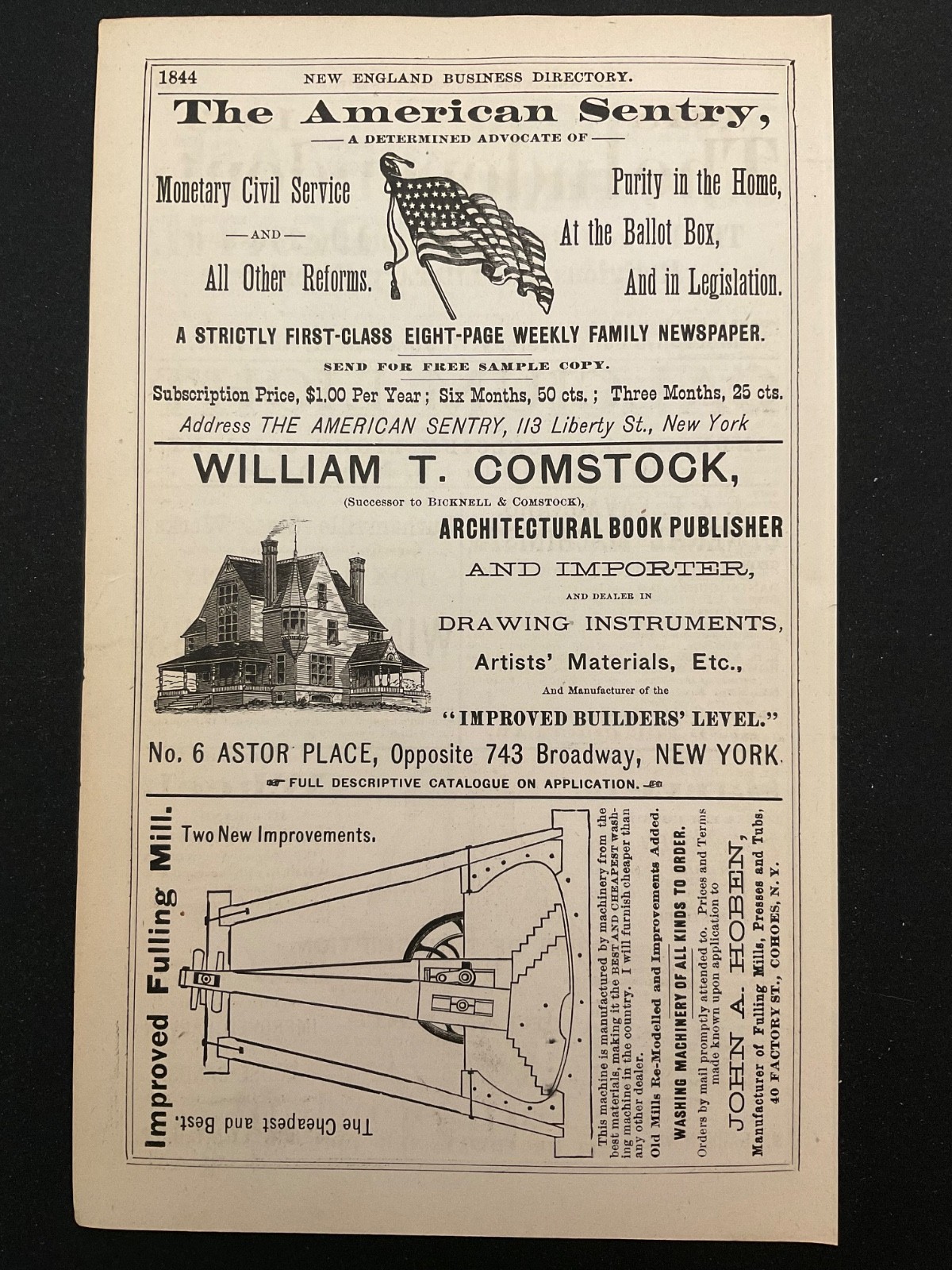 1883 Antique Ad Page Brown Metaphysical University, American Sentry Newspaper NY