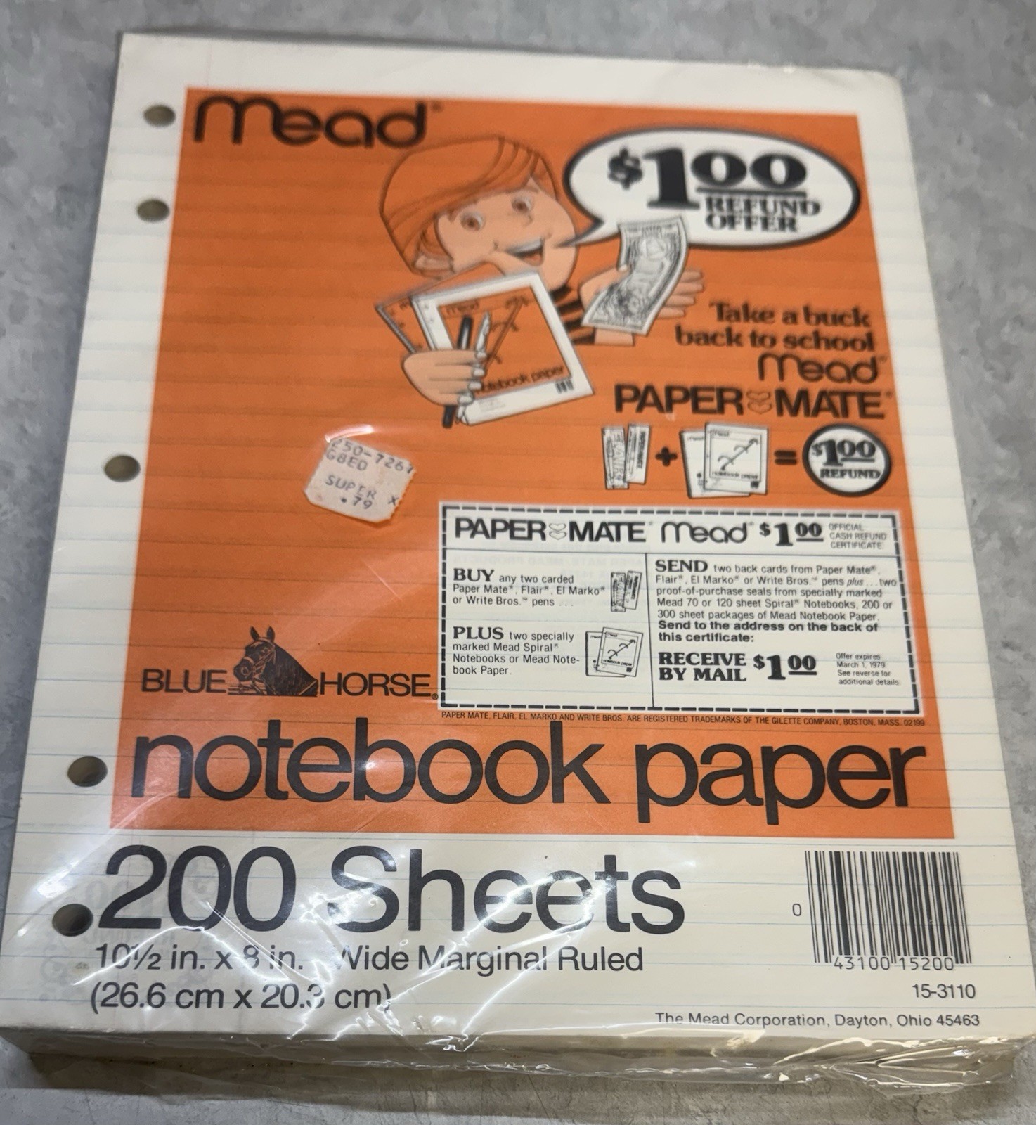 Vintage 1979 Mead Blue Horse School Notebook Ruled Paper 200 Sheets