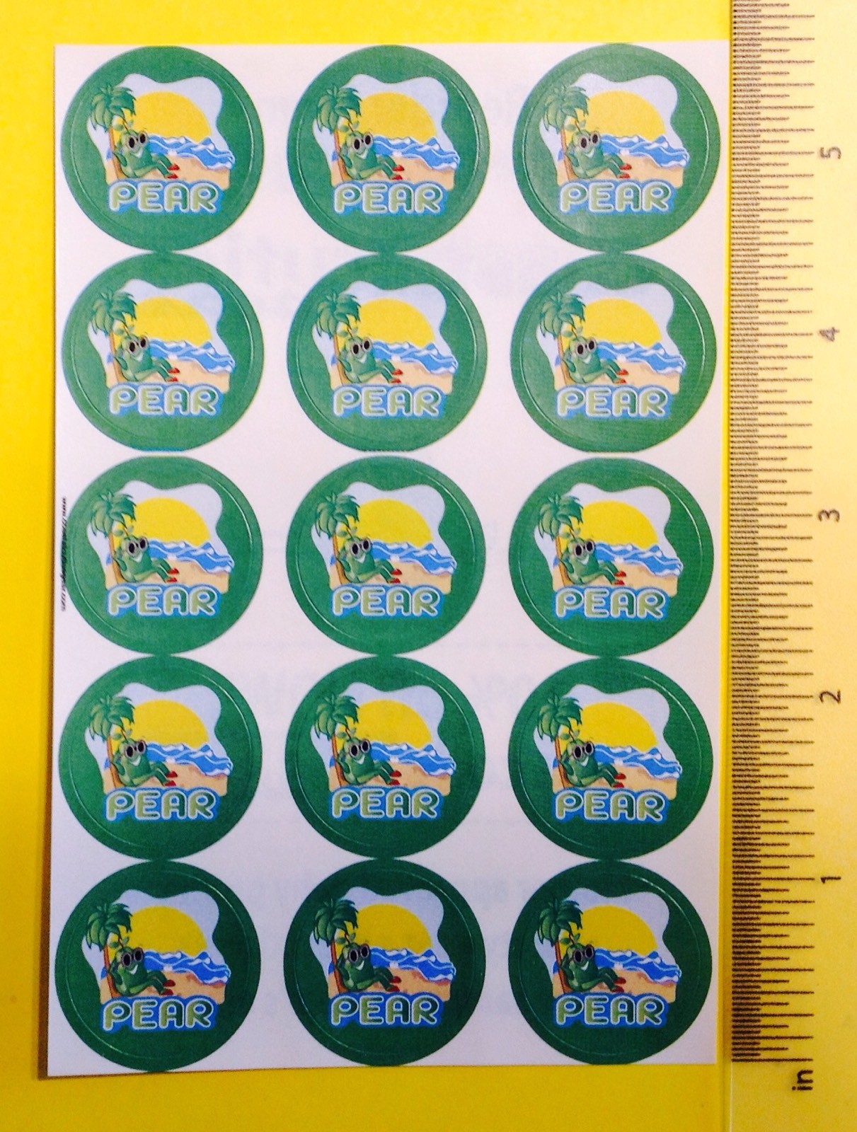 VTG Scratch & Sniff PEAR Scented Sticker Sheet Beach Island Tropical Smell Matte