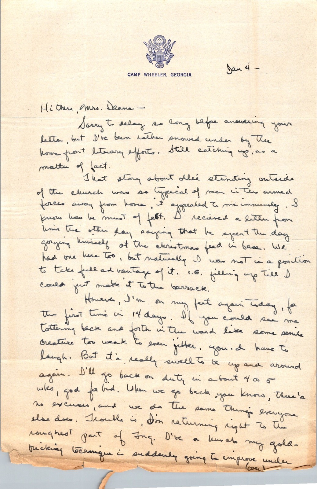 WWII US Army Air Force Letter Jay Chattahoochee FL 1940s Handwritten