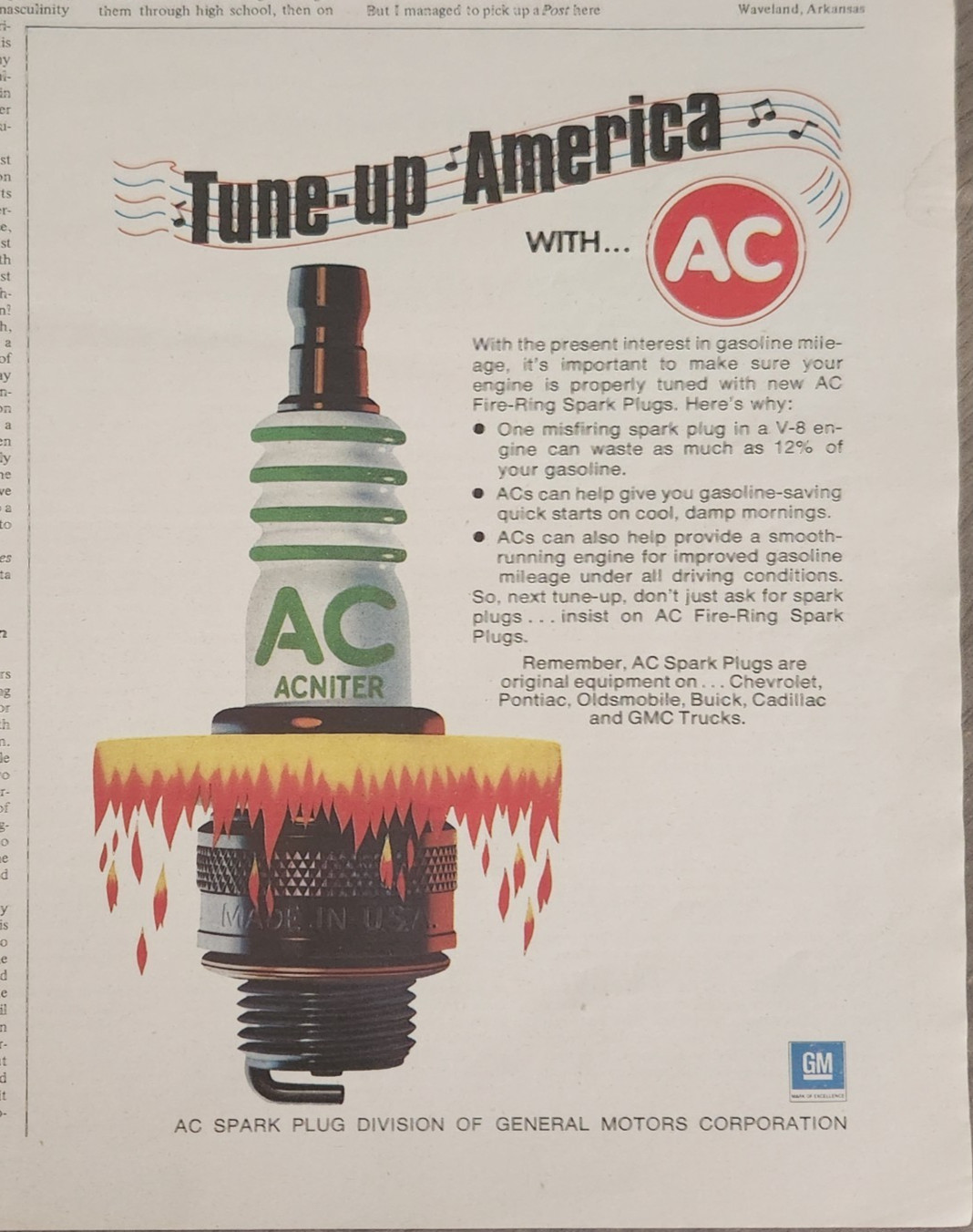 1974 AC Spark Plugs Vintage Ad Tune Up America 11″ x 8″