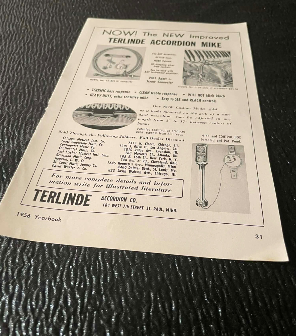 Terlinde Accordion Mike Princetti Maxwell Myers Ad 1956 Accordion World Magazine