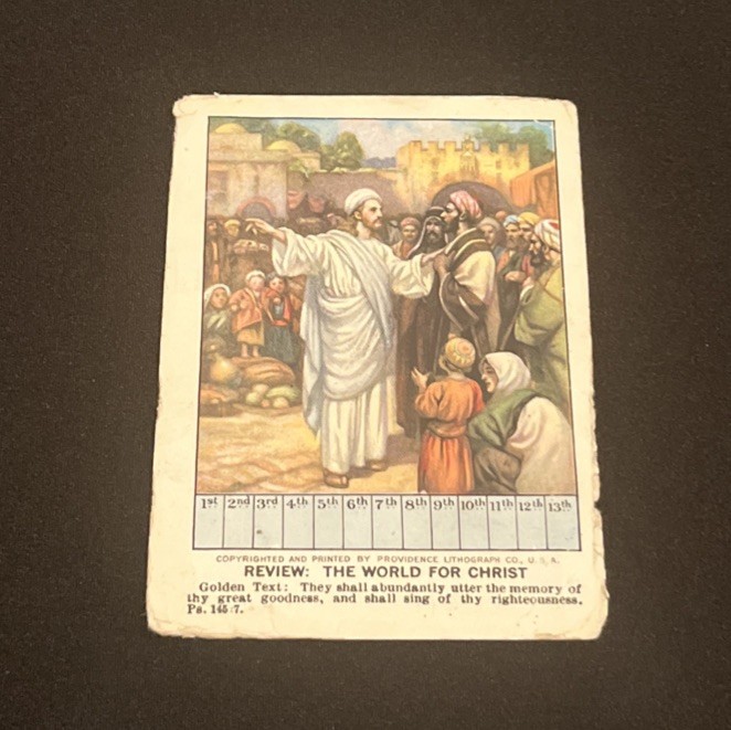 Antique 1923 The World For Christ Bible Lesson Card Providence Lithograph Co
