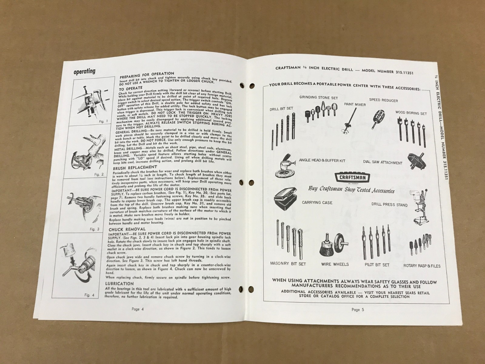 Vintage Sears Craftsman 3/8 Inch Electric Drill Owner’s Manual