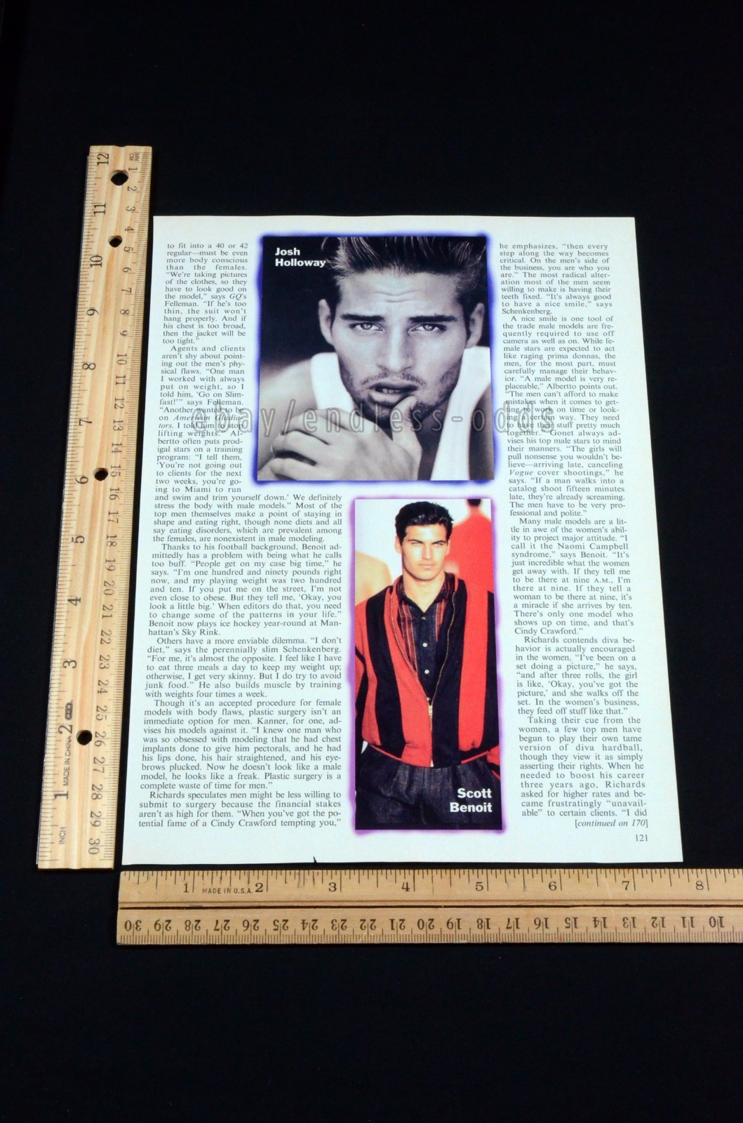 1994 90s Male Models Josh Holloway 5-pg Magazine Page Article Clipping 1990s