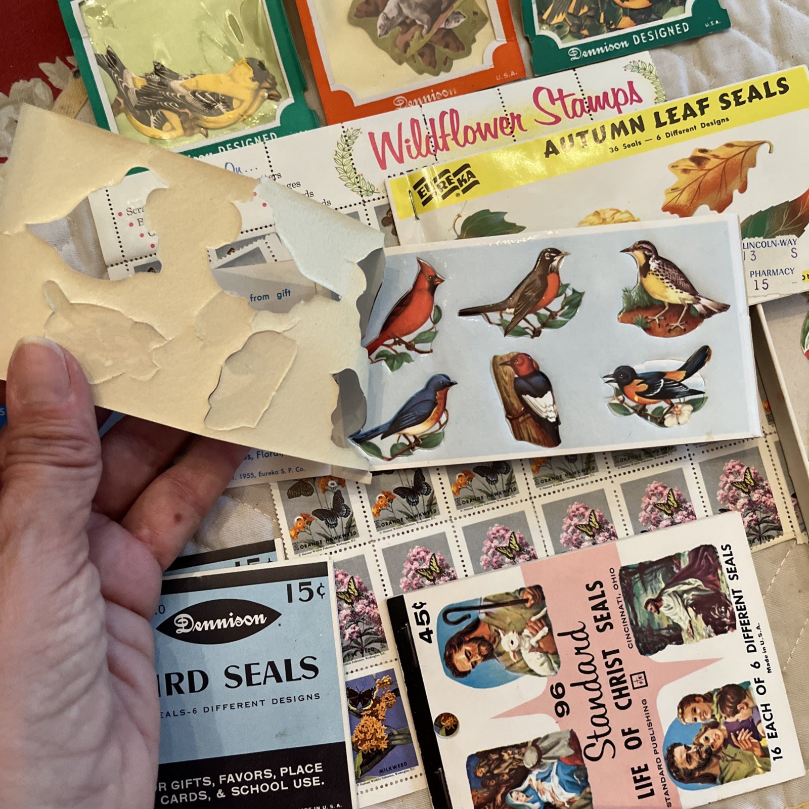 Vintage Gummed Seals Eureka Dennison Seasonal Butterflies Birds Stars Lot
