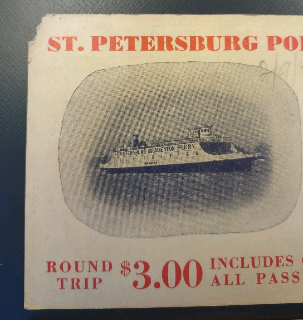 1947 St Petersburg Port Bee Line Ferry Winter Schedule Advertising Card