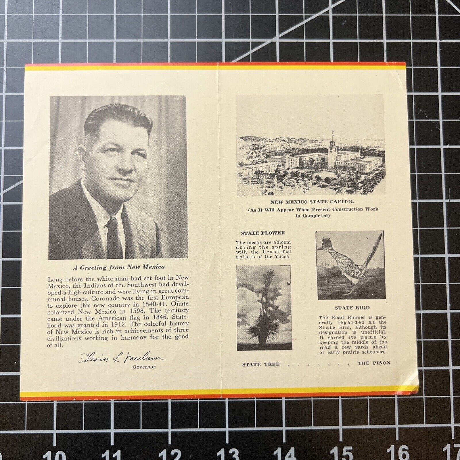 1951 New Mexico Official Insignia State Flag Pamphlet 1950s Edwin Mechem Vintage