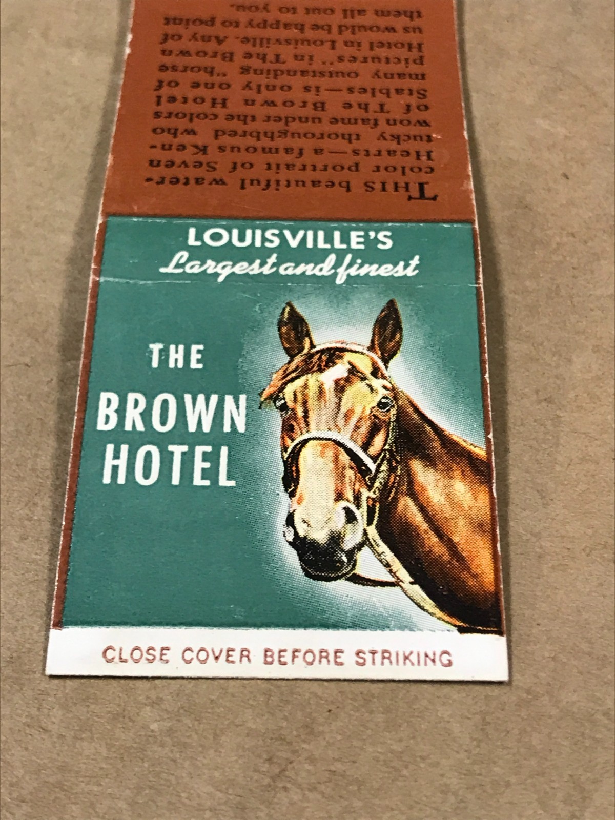 Vintage The Brown Hotel – Louisville, Kentucky – Matchcover, Matchbook
