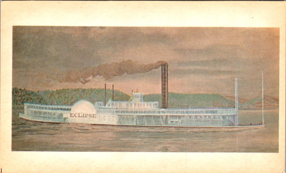Campus Martius Museum Card 1852 Steamboat Eclipse Lithograph Ohio River