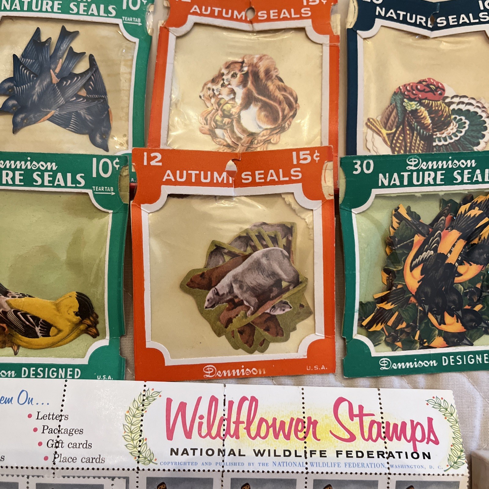 Vintage Gummed Seals Eureka Dennison Seasonal Butterflies Birds Stars Lot
