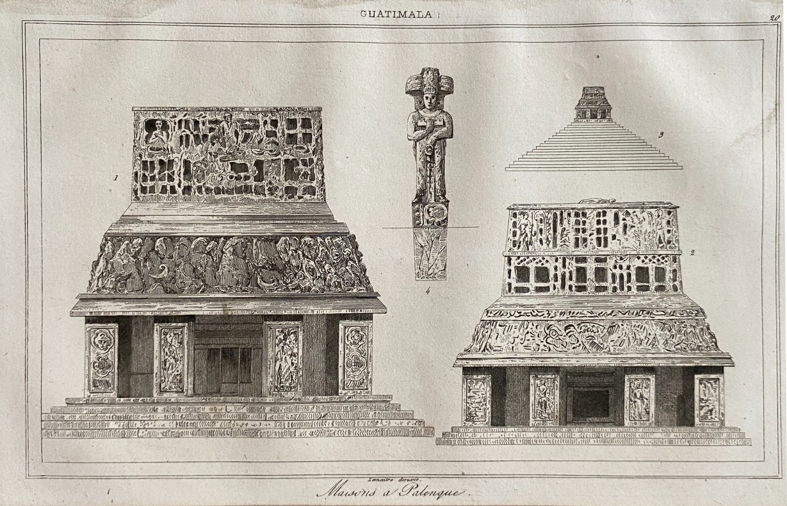 Engraving Guatemala “Houses at Palenque” 19th Century Wall Print