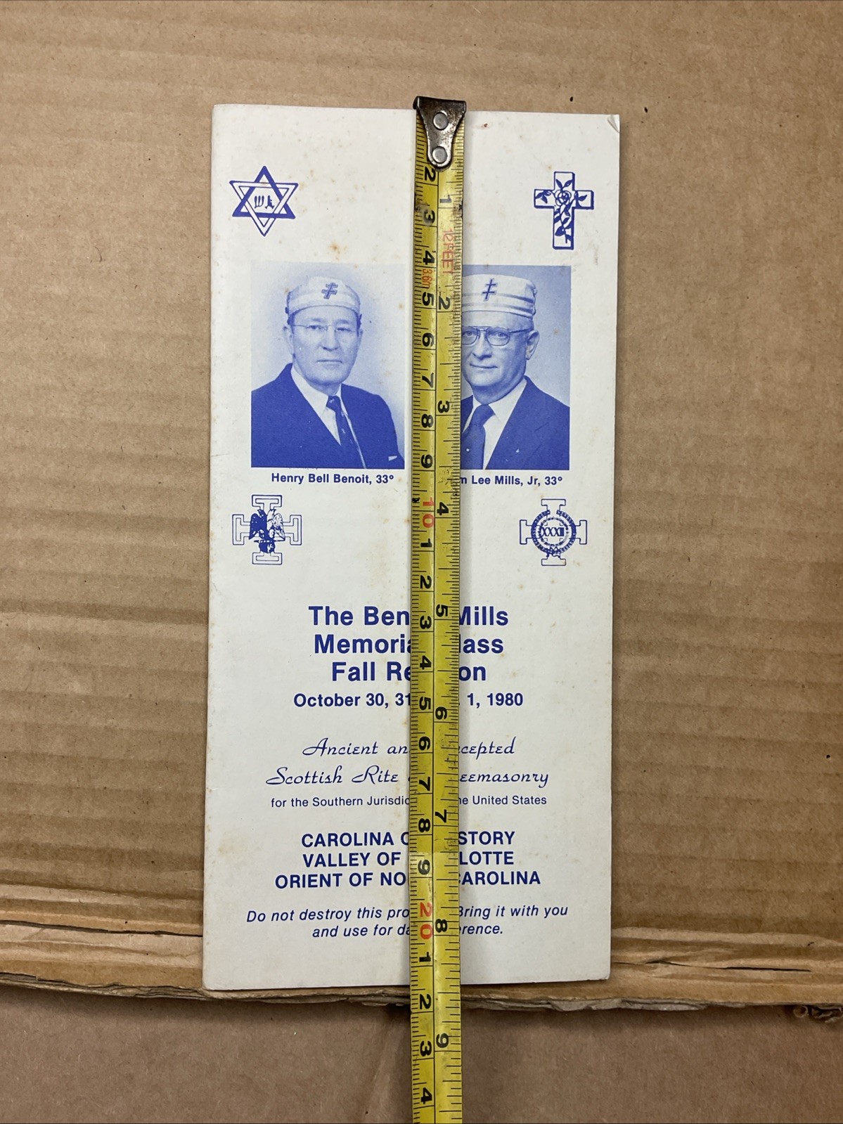 30 Oct-1 Nov 1980 Benoit-mills Memorial Class Fall Reunion Freemasonry Nc B73