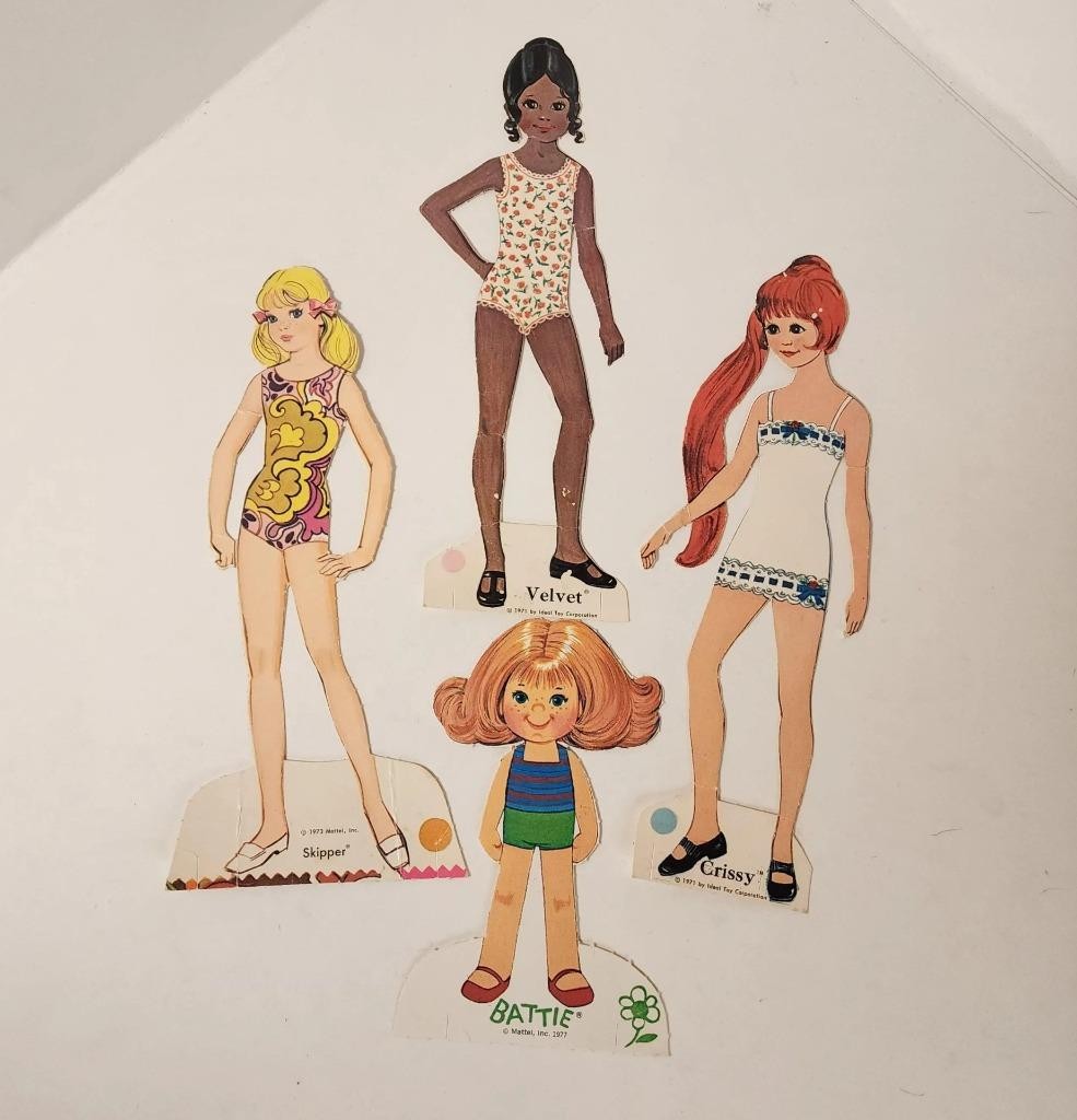 4) 1970s paper dolls Crissy Velvet Skipper Battie Vintage paper art supplies