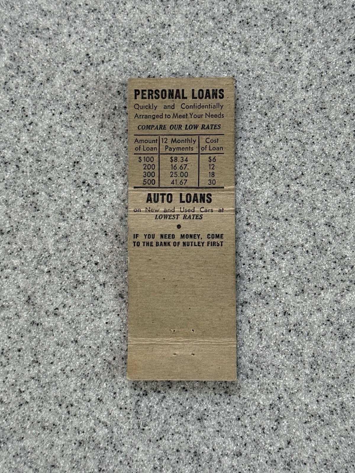 Bank Of Nutley New Jersey Vintage Matchbook Cover K1