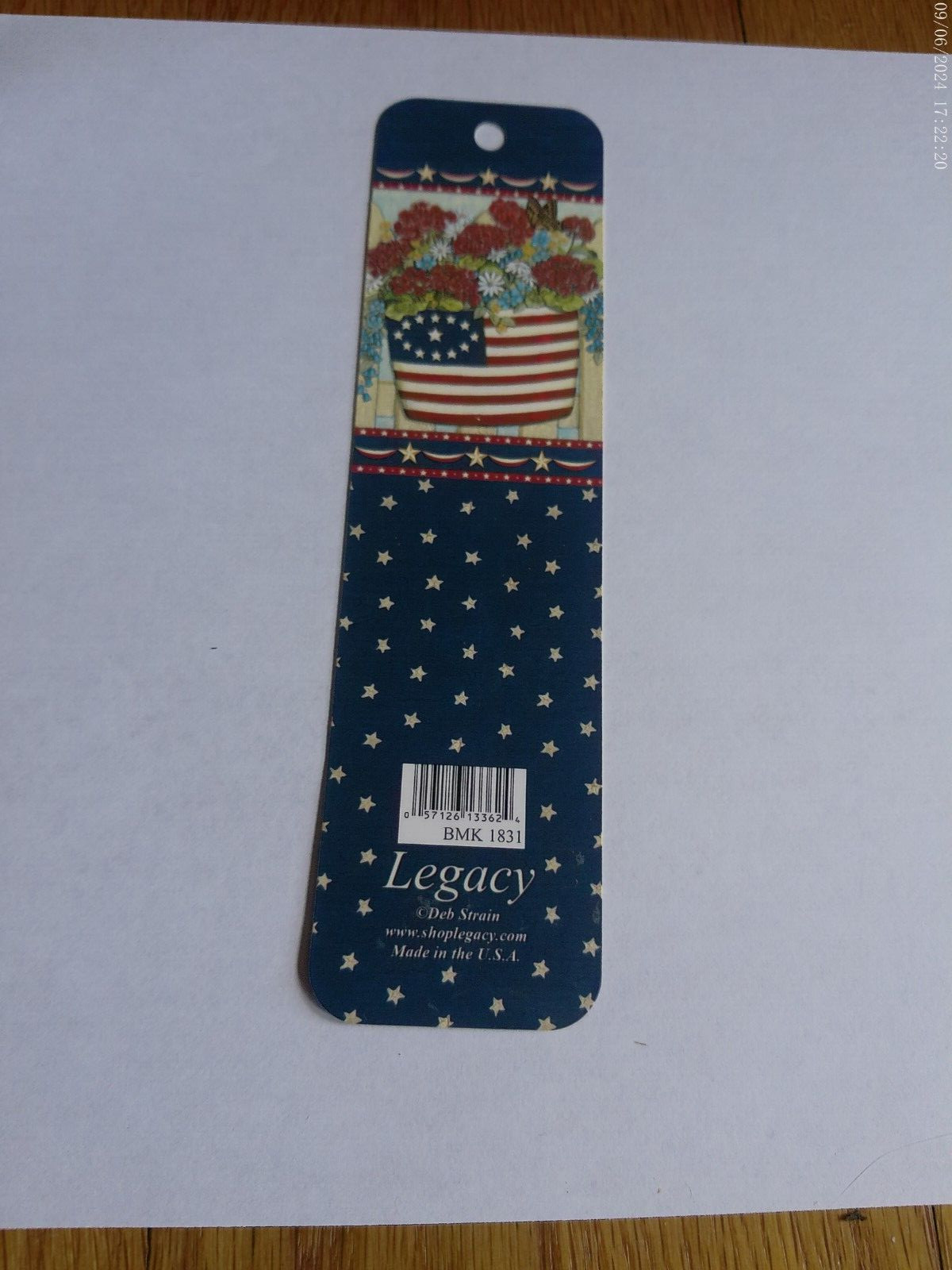 Patriotic Bookmark Deb Strain Flowers Flag Red White Blue Paper Collectible