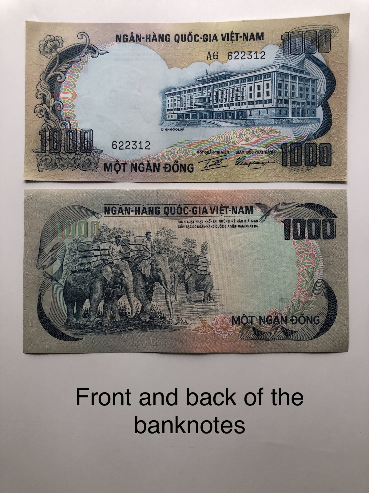 South Vietnam pre-1975 1000 Dong bank notes, 1000 uncirculated sequential bills