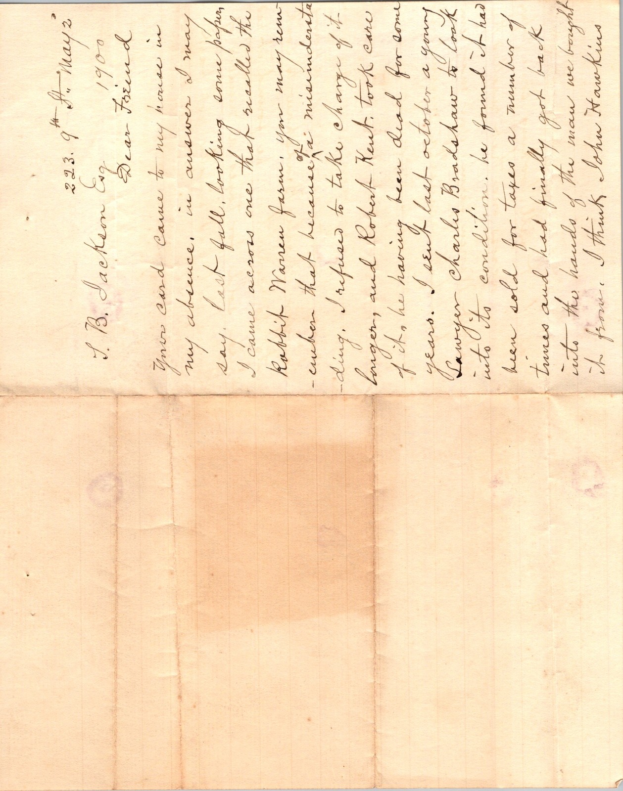 1900 Handwritten Letter Rabbit Warren Farm Tax Sale Timber James Morgan