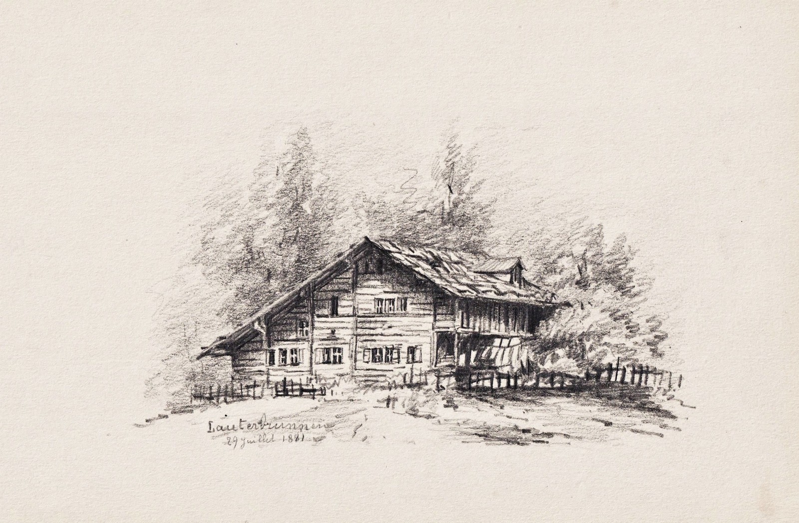 Lauterbrunnen Canton Bern Farmhouse Switzerland Suisse Drawing 1881