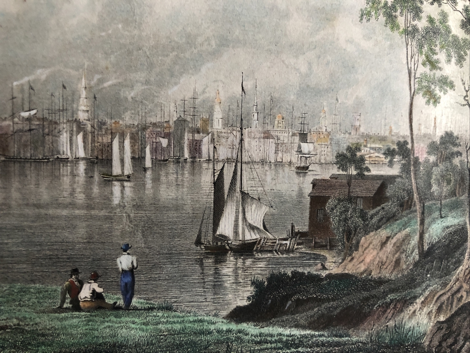 1834 HAND COLORED STEEL ENGRAVING VIEW OF NEW YORK CITY FROM BROOKLYN HEIGHTS