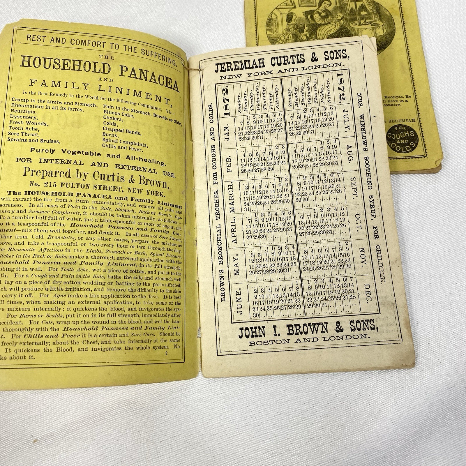 Lot of 2 Mrs Winslow’s Receipt Books 1872, 1877 Brown’s Bronchial Troches
