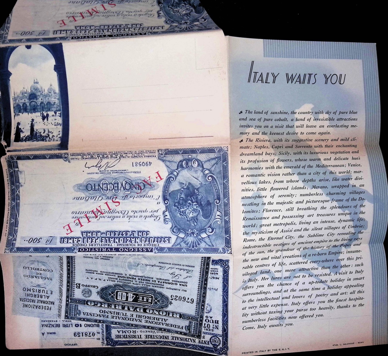 Fascist Italy 1930s Specimen Travellers Cheque Booklet CAMPIONE Assegno