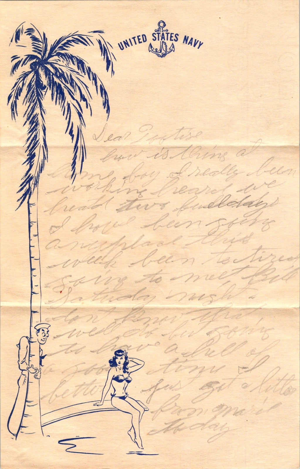 1951 US Navy Sailor Letter San Diego CA Pin-Up Envelope to Turtise Lord OK