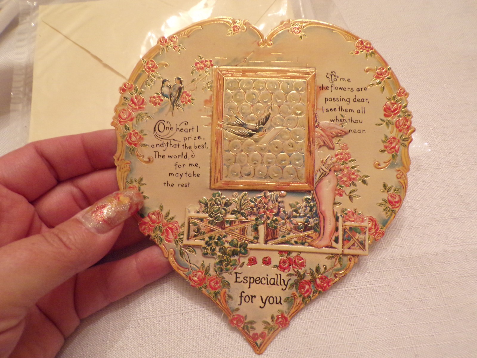 VTG Victorian Heart Shaped Card Especially for You