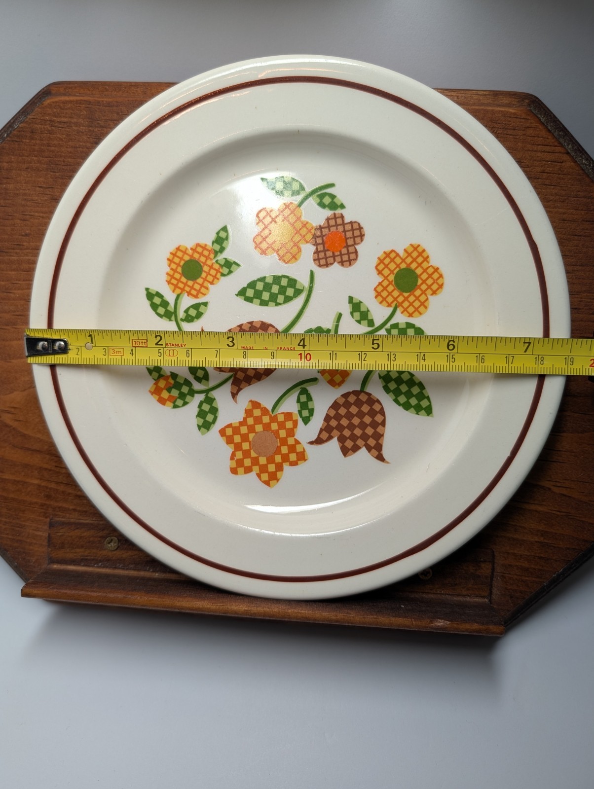 1960’s Vintage Retro Gingham Garden Plate 71/2 Inch Dessert Plate – Made in USA