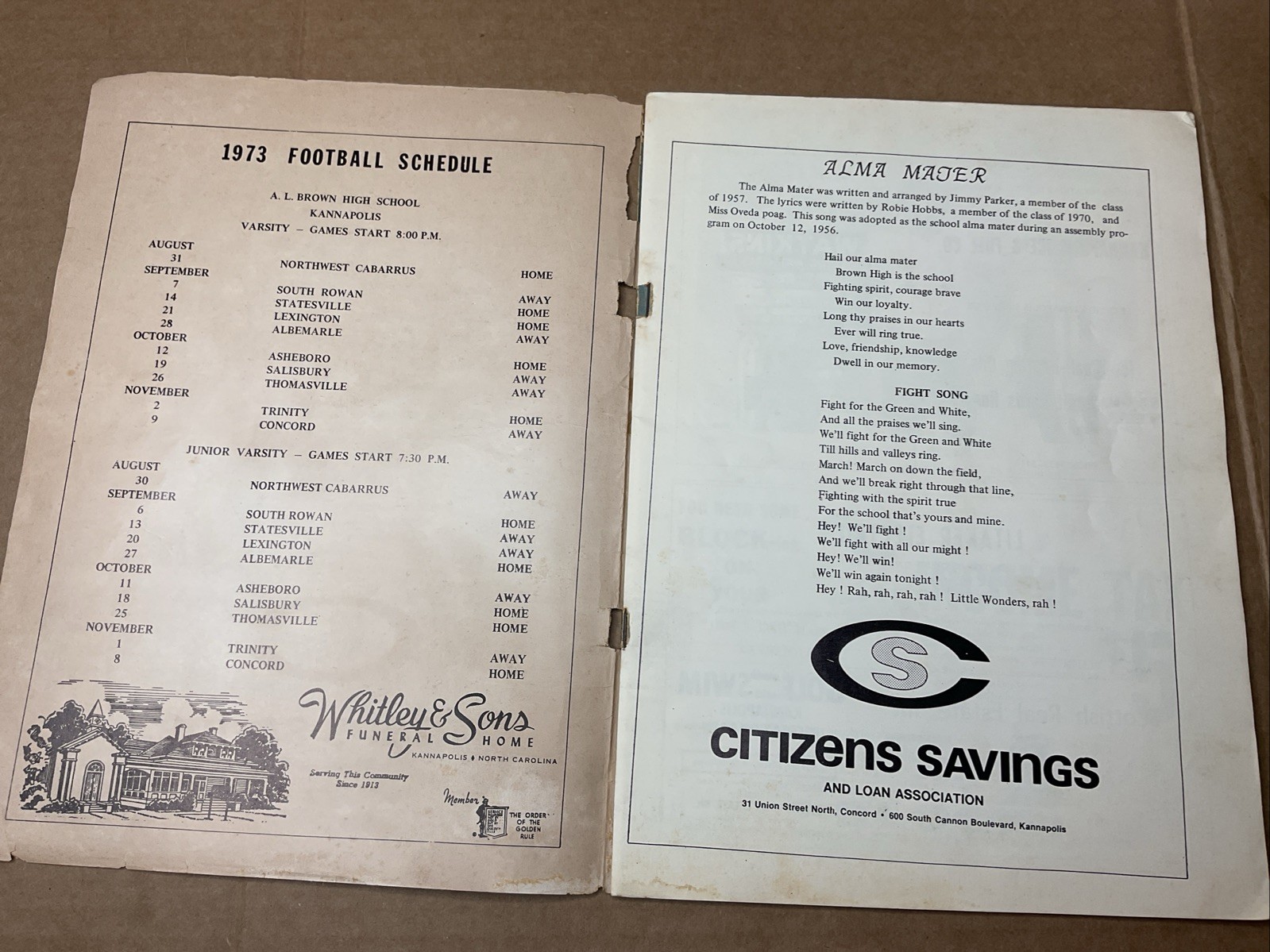 21 Sep 1974 Football Program Kannapolis Vs Lexington High School Nc B69