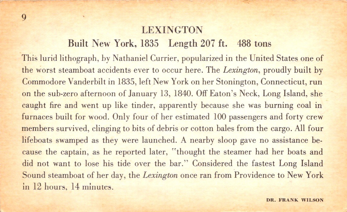 Steamboat Lexington 1840 Disaster Educational Card – Currier Lithograph
