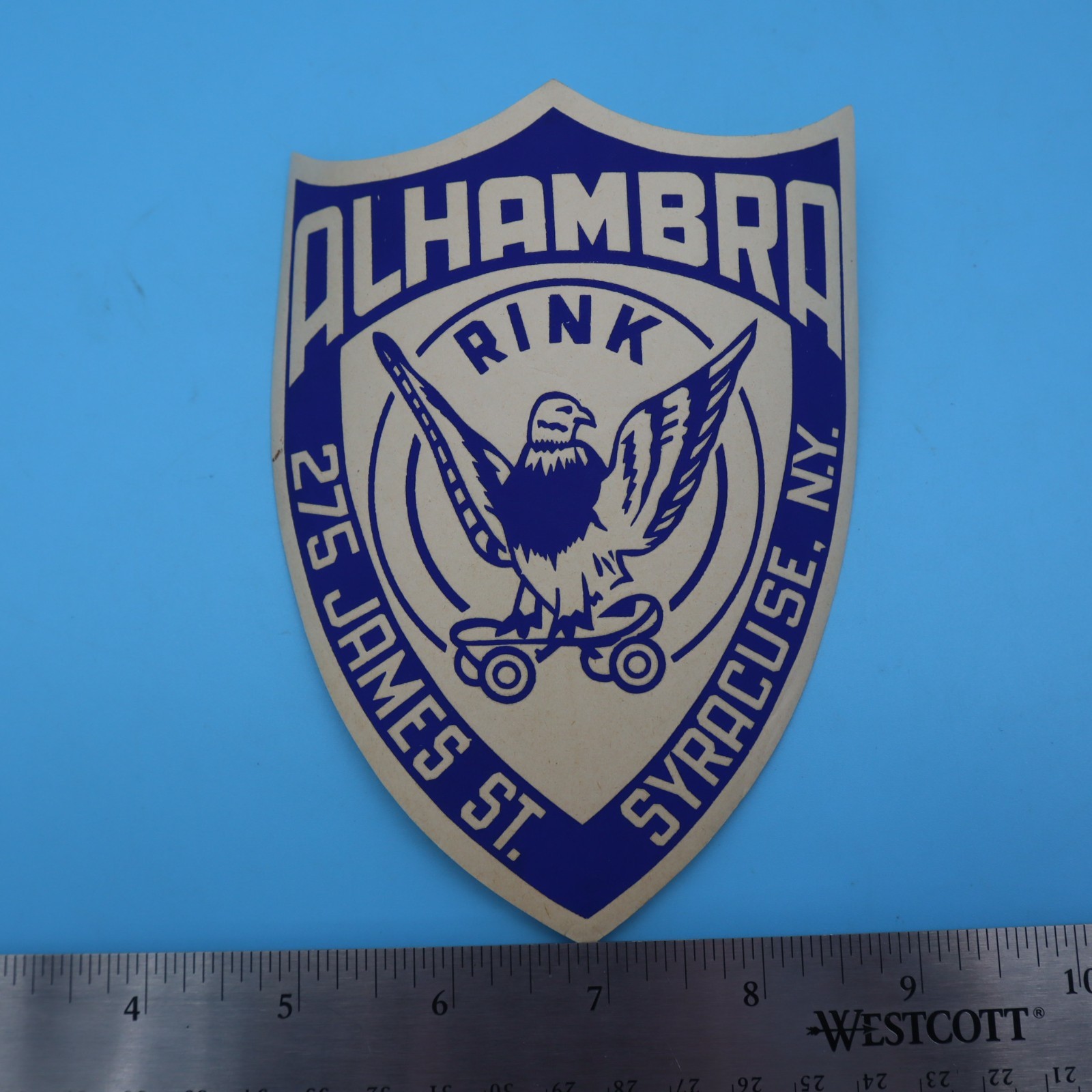 ALHAMBRA 1940s SYRACUSE NY Vintage Roller Skating Rink Sticker Label Decal Rare